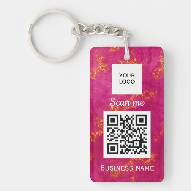 QR Code Business Logo Professional Custom Pink Key Ring (Front)