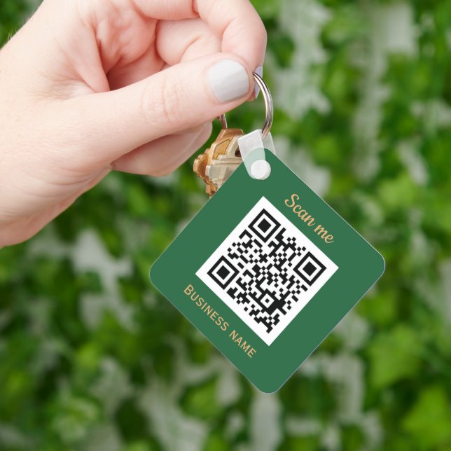 QR Code Business Logo Professional Green Gold Key Ring (Hand)