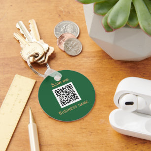 QR Code Business Logo Professional Green Gold  Key Ring