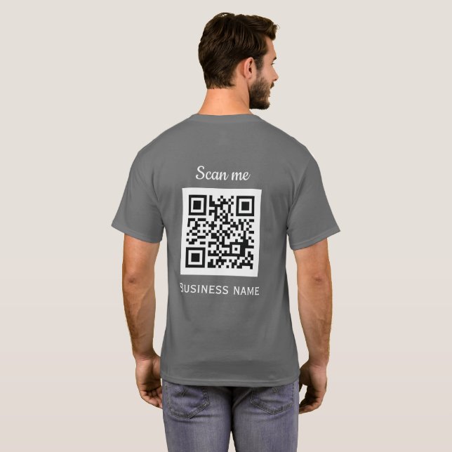 QR Code Business Logo Professional Grey Modern T-Shirt (Back Full)