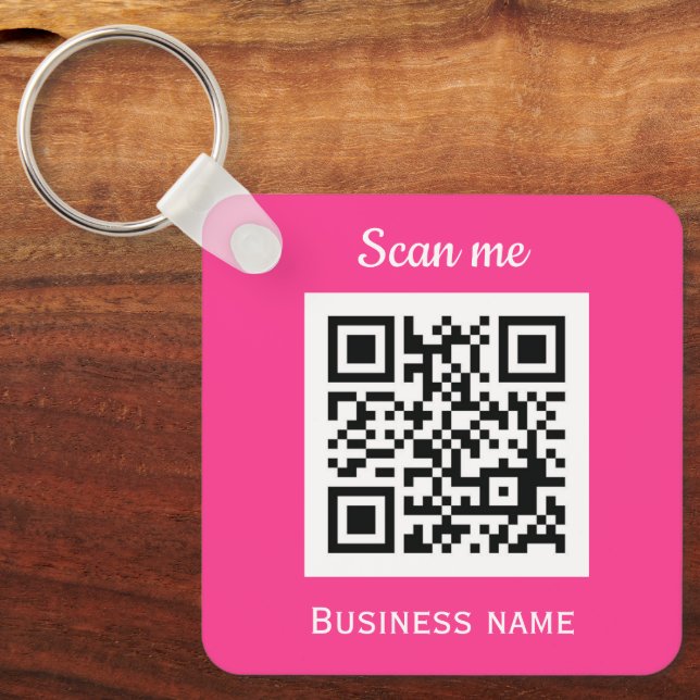 QR Code Business Logo Professional Hot Pink Girly Key Ring (Front)