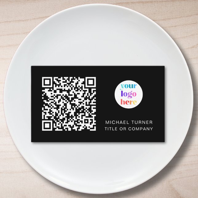 QR Code Business Logo Professional Modern Black Business Card (Creator Uploaded)