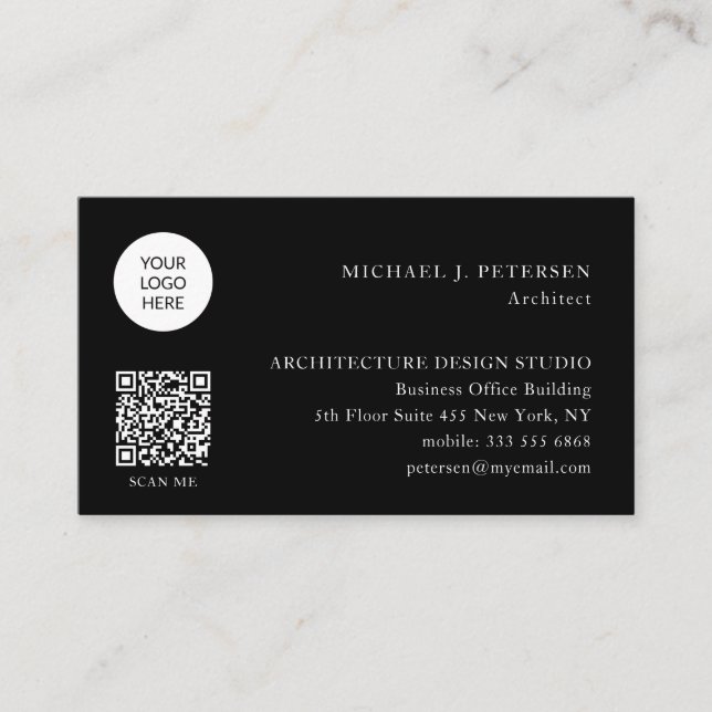 QR CODE business logo professional modern black Business Card (Front)