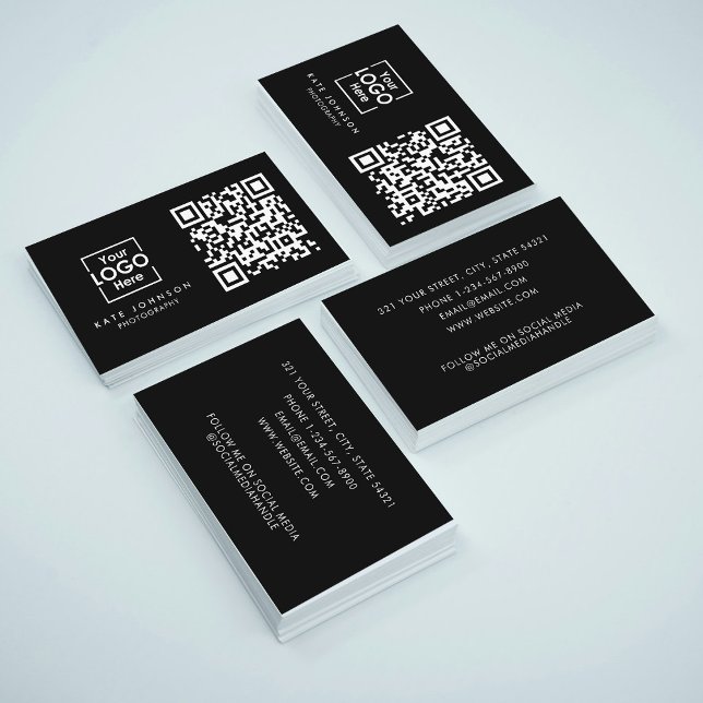 QR Code Business Logo Professional Modern Black  Card (QR Code Business Logo Professional Modern Black Business Card)