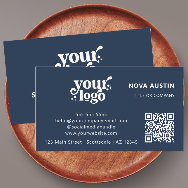 QR Code Business Logo Professional Modern Blue Business Card (Creator Uploaded)