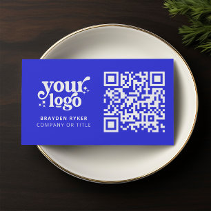 QR Code Business Logo Professional Modern Blue Card