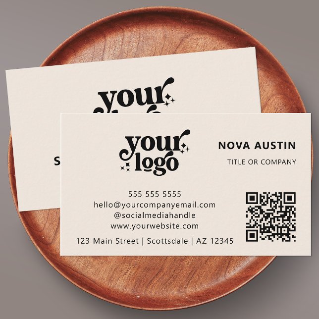 QR Code Business Logo Professional Modern Cream Business Card (Creator Uploaded)