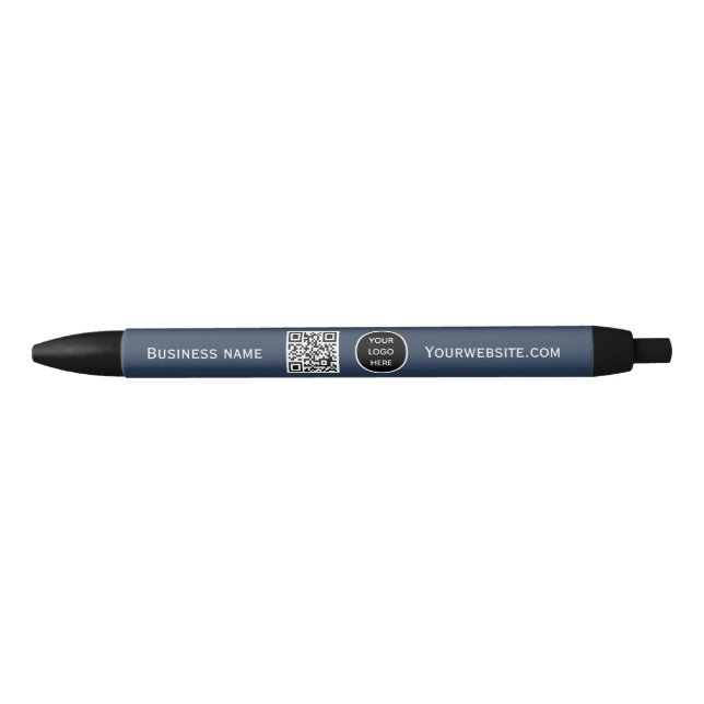 QR Code Business Logo Professional Navy Blue Black Ink Pen (Front)