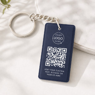 QR Code Business Logo Professional Navy Blue Key Ring