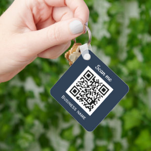 QR Code Business Logo Professional Navy Blue Key Ring