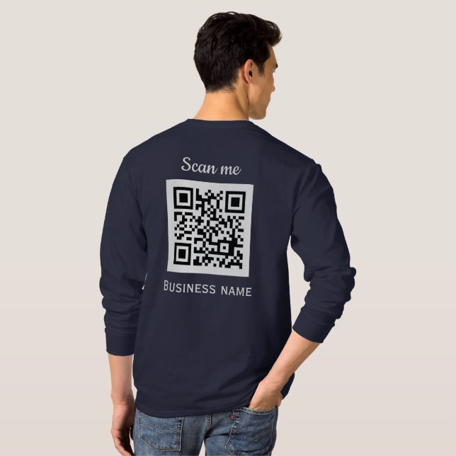 QR Code Business Logo Professional Navy Blue T-Shirt (Back Full)