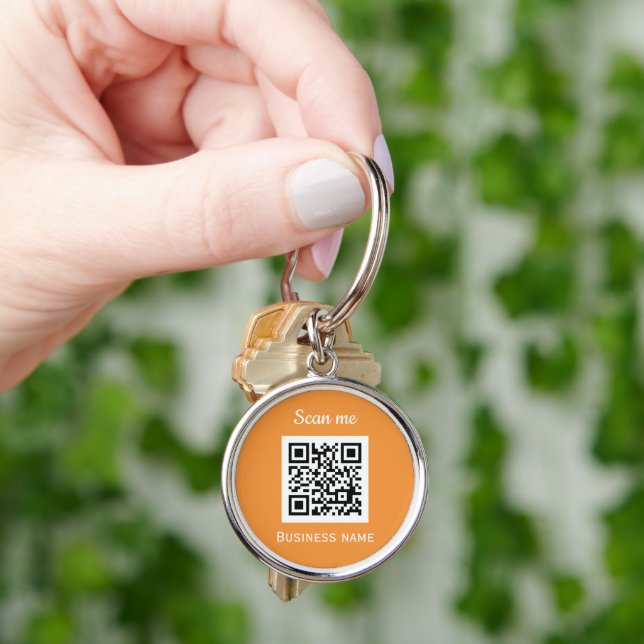 QR Code Business Logo Professional Orange Key Ring (Hand)