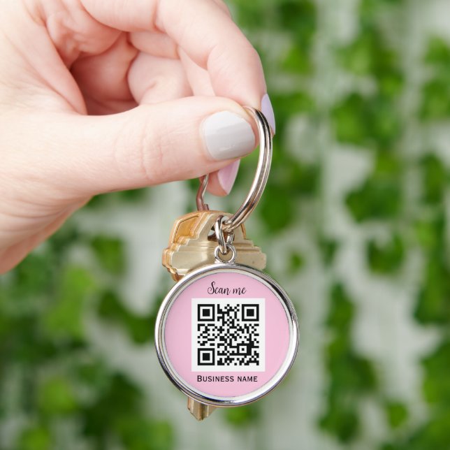QR Code Business Logo Professional Pink Girly Key Ring (Hand)