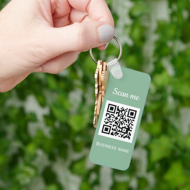 QR Code Business Logo Professional Sage Green Key Ring (Hand)