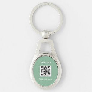 QR Code Business Logo Professional Sage Green Key Ring