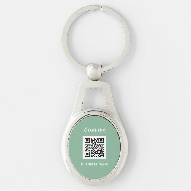 QR Code Business Logo Professional Sage Green Key Ring (Front)