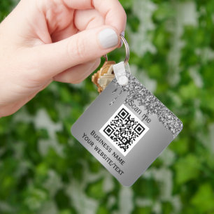 QR Code Business Logo Professional Silver Key Ring