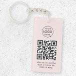 QR Code | Business Logo Professional Simple Pink Key Ring<br><div class="desc">A simple custom blush pink business QR code keychain template in a modern minimalist style which can be easily updated with your company logo,  QR code and custom text,  eg. scan me to...  #QRcode #logo #keychain #business</div>