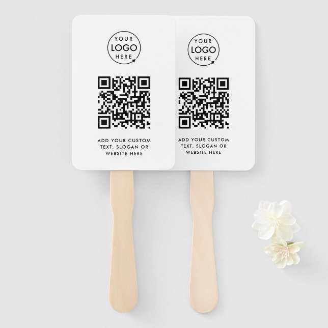 QR Code | Business Logo Professional Simple White Hand Fan (Front and Back)