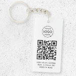 QR Code | Business Logo Professional Simple White Key Ring<br><div class="desc">A simple custom white business QR code keychain template in a modern minimalist style which can be easily updated with your company logo,  QR code and custom text,  eg. scan me to...  #QRcode #logo #keychain #business</div>