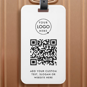 QR Code Business Logo Professional Simple White Luggage Tag