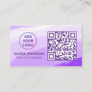 QR Code Business Logo Purple Watercolor Modern Card