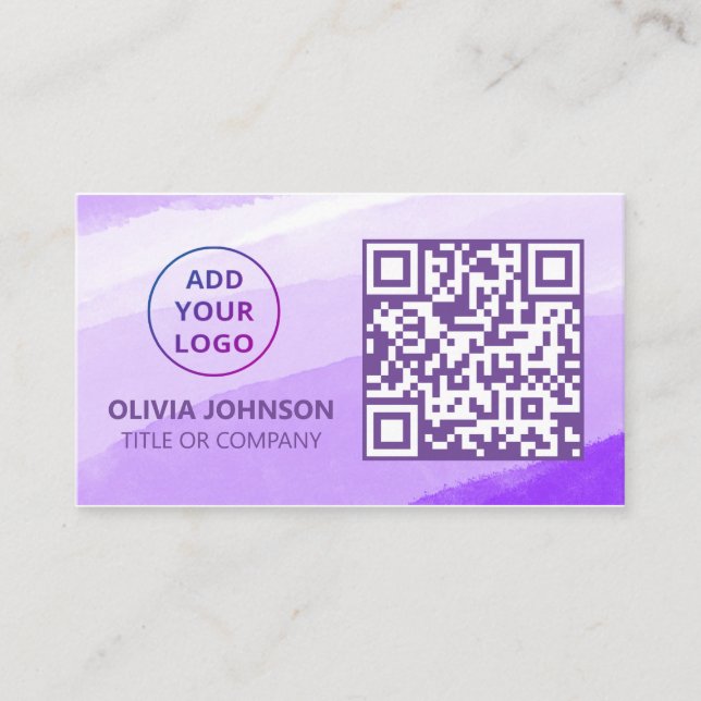 QR Code Business Logo | Purple Watercolor Modern Card (Front)