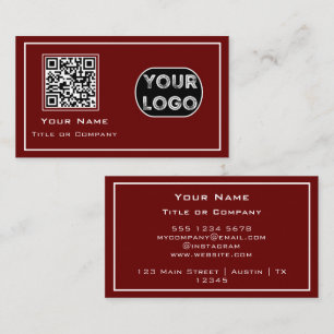 QR Code Business Logo Red Minimalist Business Card