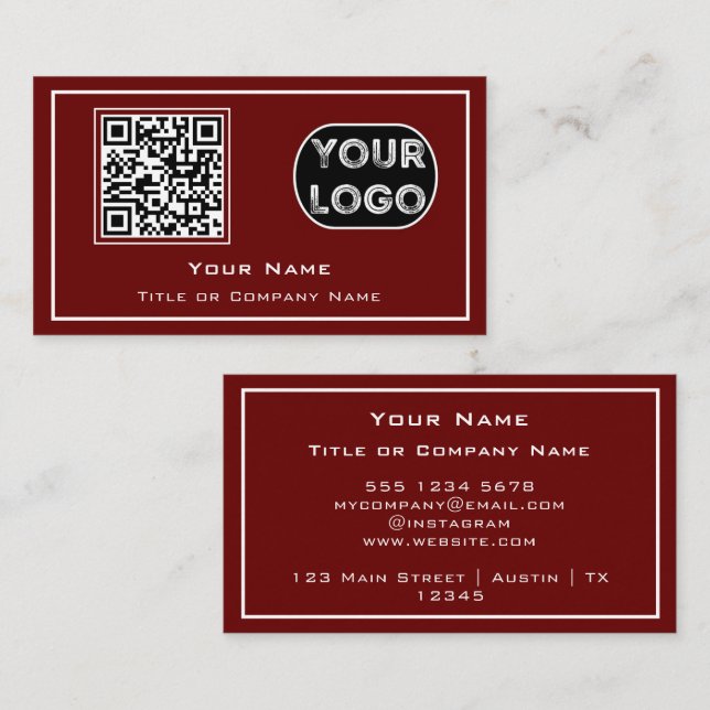 QR Code Business Logo Red Minimalist Card (Front/Back)