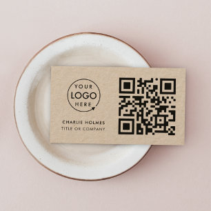 QR Code Business Logo   Rustic Kraft Modern Business Card