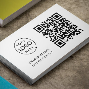 QR Code Business Logo Simple Minimalist White Card