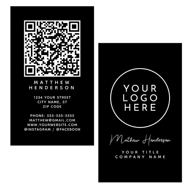 QR Code Business Logo Sleek Black Professional Business Card (Creator Uploaded)