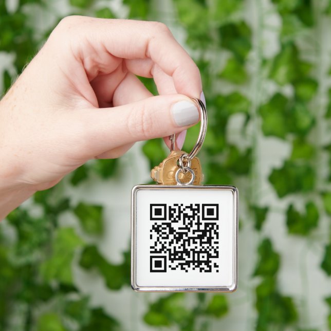 QR Code Business Logo White Minimalist Business Key Ring (Hand)