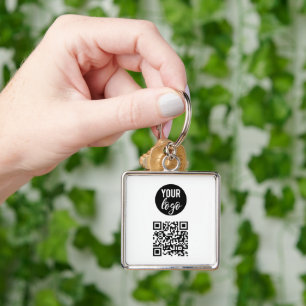 QR Code Business Logo White Minimalist White Key Ring