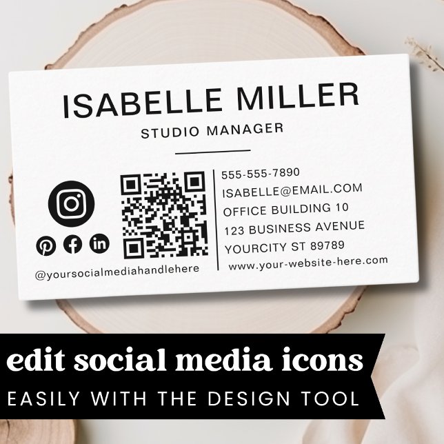 QR Code Business Logo White Modern Professional  Card (Creator Uploaded)