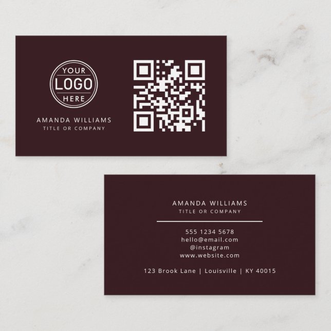 QR Code Business Logo | Wine Modern Professional  Card (Front/Back)