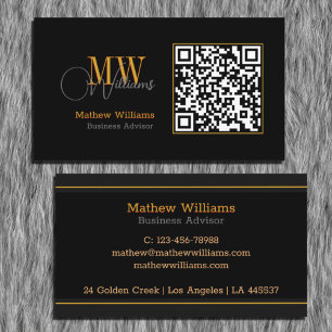QR Code Business, Modern   Black Monogram Pro Business Card
