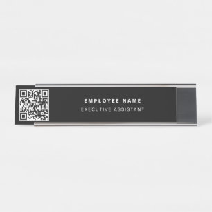 QR Code Business Modern Minimalist Black  Desk Name Plate