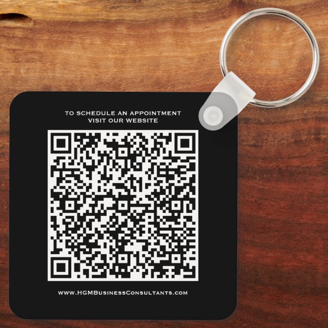 QR Code Business Monogram Logo Black Red White Key Ring (Back)