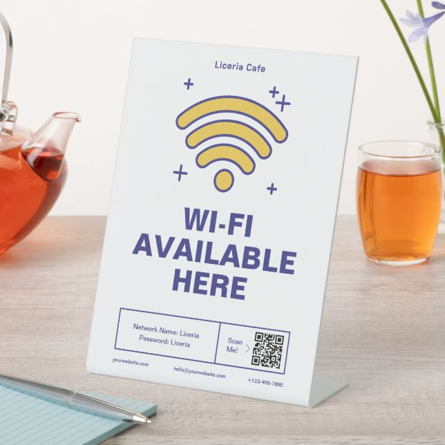 Qr Code Business Name Minimal wifi Details Pedestal Sign (In SItu)