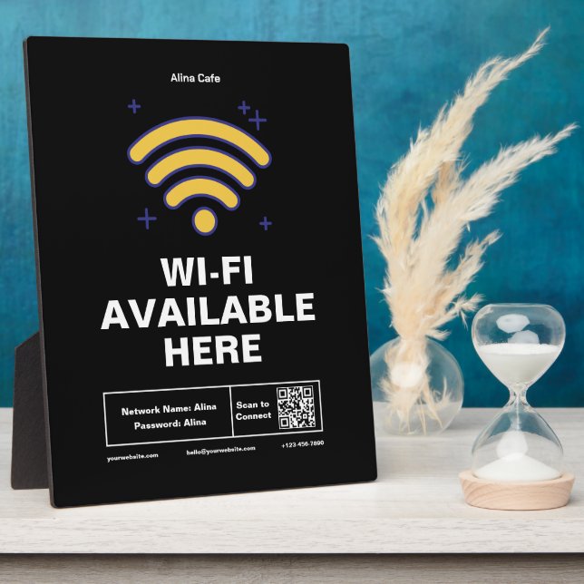 Qr Code Business Name Minimal wifi Details  Plaque (Side)