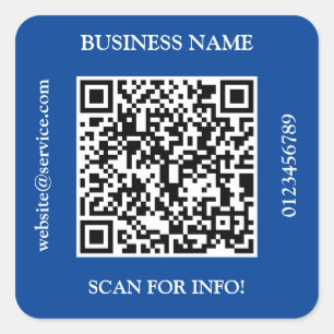 QR Code Business Name Website Promo Deep Blue Square Sticker