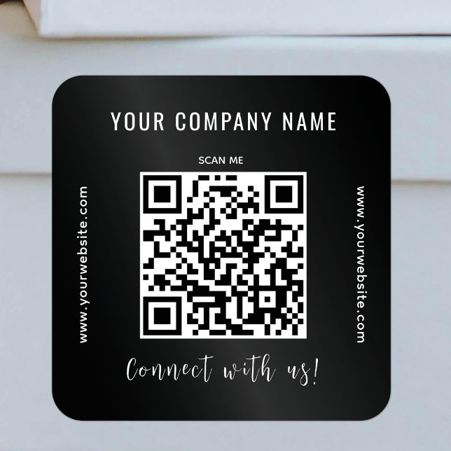 QR Code Business Promotional Modern Connect Black Square Sticker (Creator Uploaded)