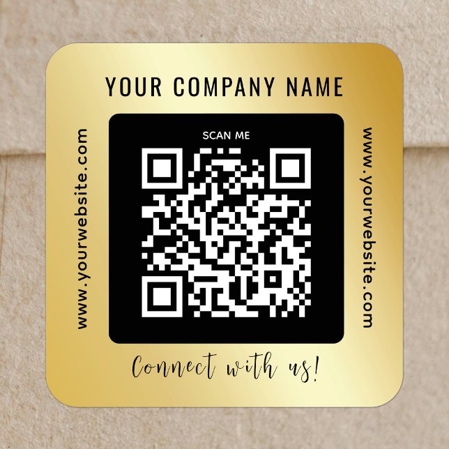 QR Code Business Promotional Scannable Gold Black Square Sticker (Creator Uploaded)