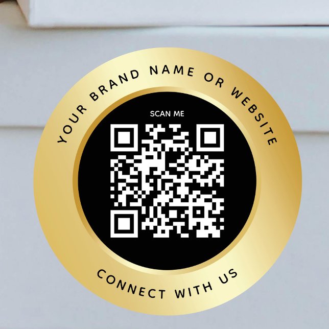 QR Code Business Scannable Connect Black Gold Classic Round Sticker (Creator Uploaded)