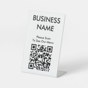 QR Code Cafe Big Print Menu White Pedestal Sign