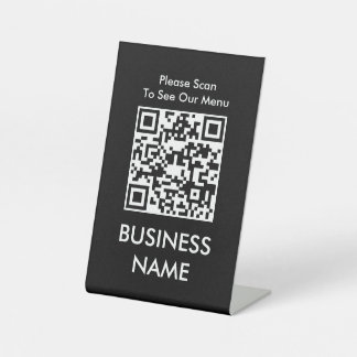 QR Code Cafe Modern Big Print Menu Black Pedestal Sign