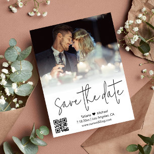 qr code calligraphy couple photo save the date announcement postcard