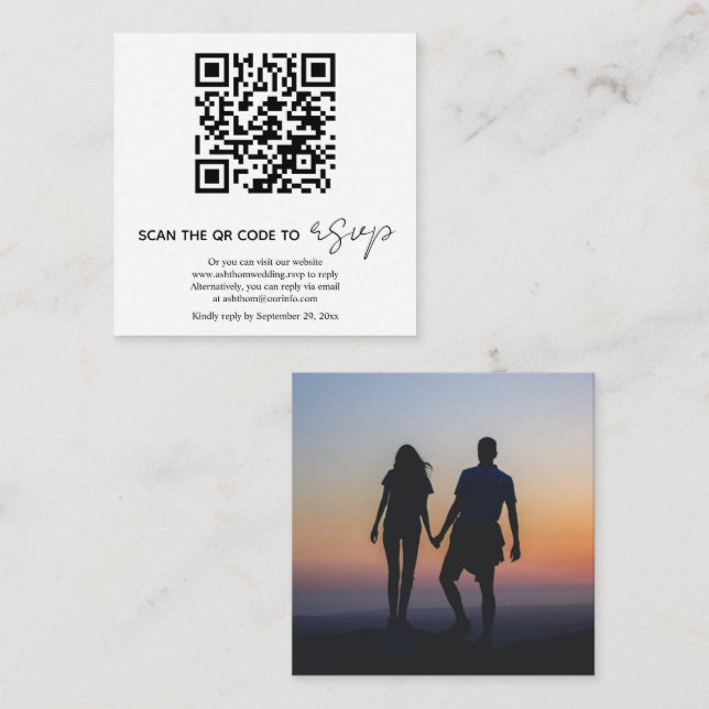 QR code calligraphy RSVP photo wedding Enclosure Card (Front/Back)