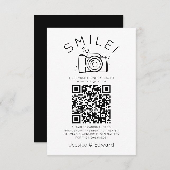 Qr Code Capture Wedding Photos Black Chic Modern (Front/Back)